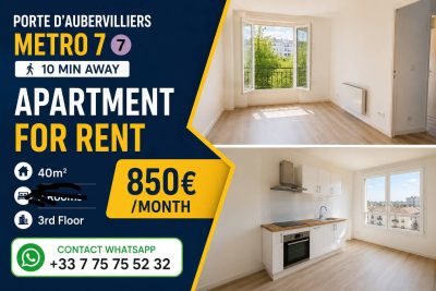 Porte d’Aubervilliers Metro 7 – 10 நிமிட தூரத்தில் 40m² வீடு வாடகைக்கு