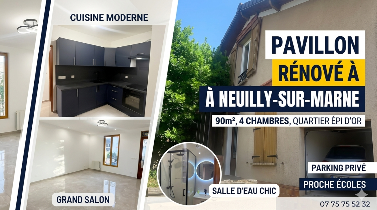 🏡 Pavillon வீடு வாடகைக்கு | Maison à louer – Neuilly-sur-Marne (Épi d’Or) – 4 pièces — 2/3