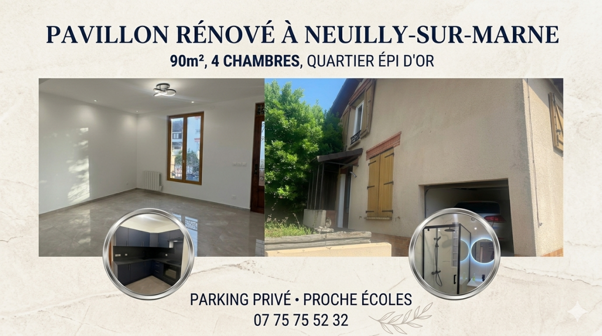 🏡 Pavillon வீடு வாடகைக்கு | Maison à louer – Neuilly-sur-Marne (Épi d’Or) – 4 pièces — 3/3