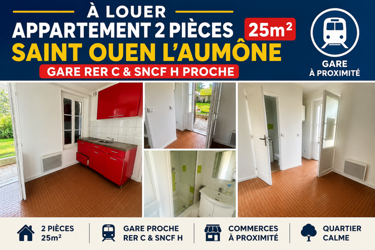 2 pièces வீடு வாடகைக்கு உள்ளது à Saint Ouen l'Aumône – Gare RER C / SNCF H proche — 1/4