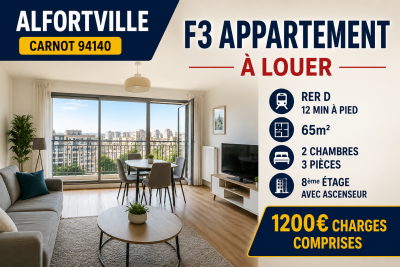 F3 வீடு வாடகைக்கு – அல்போர்ட்வில் (Alfortville) RER D 12 நிமிடம்